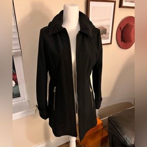 Michael Kors Jacket, Small Black. Zip Up Trench Coat, removable hood.